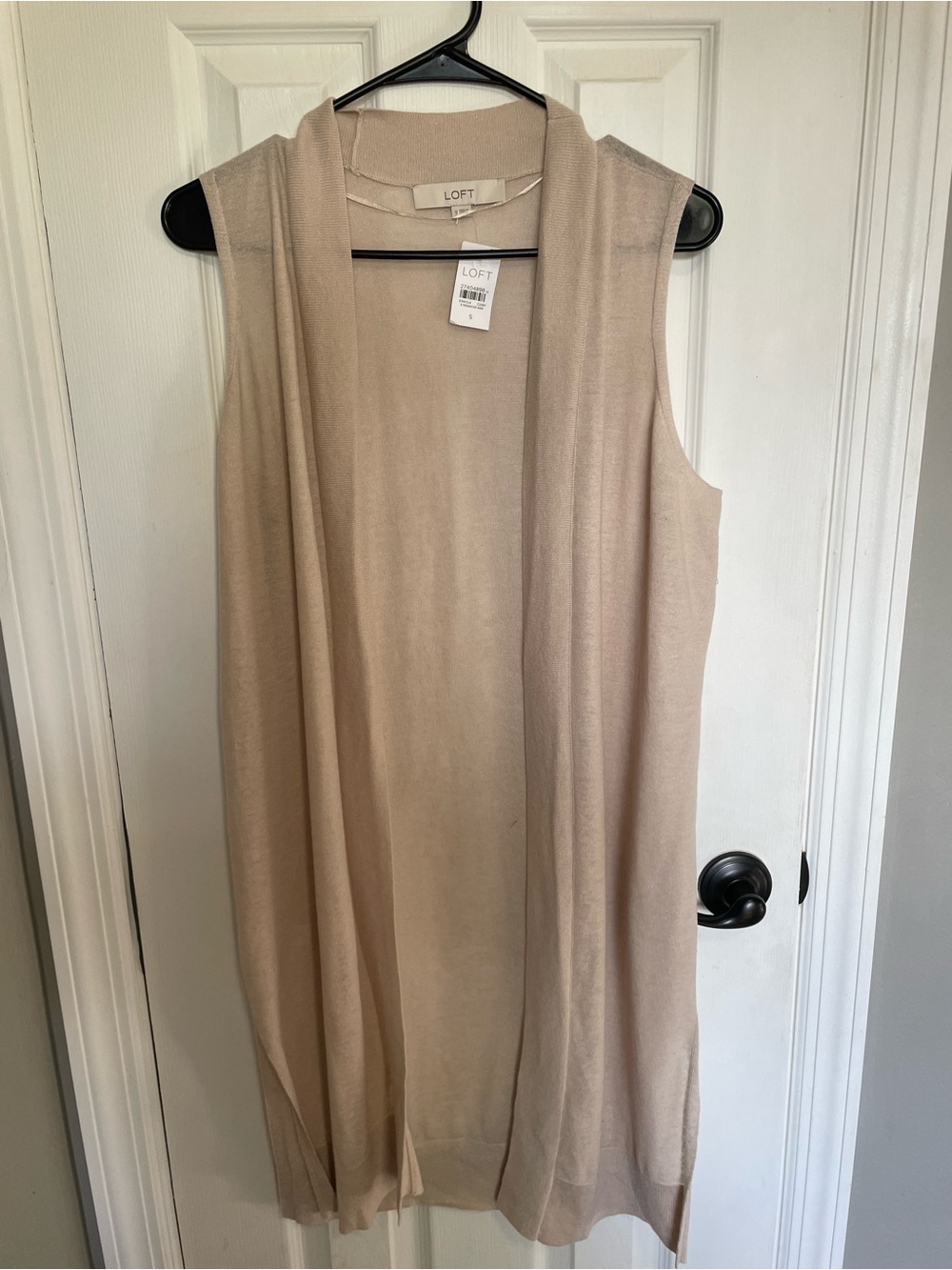 LOFT Sleeveless Open-Front Long Vest Cardigan - Beige/Taupe